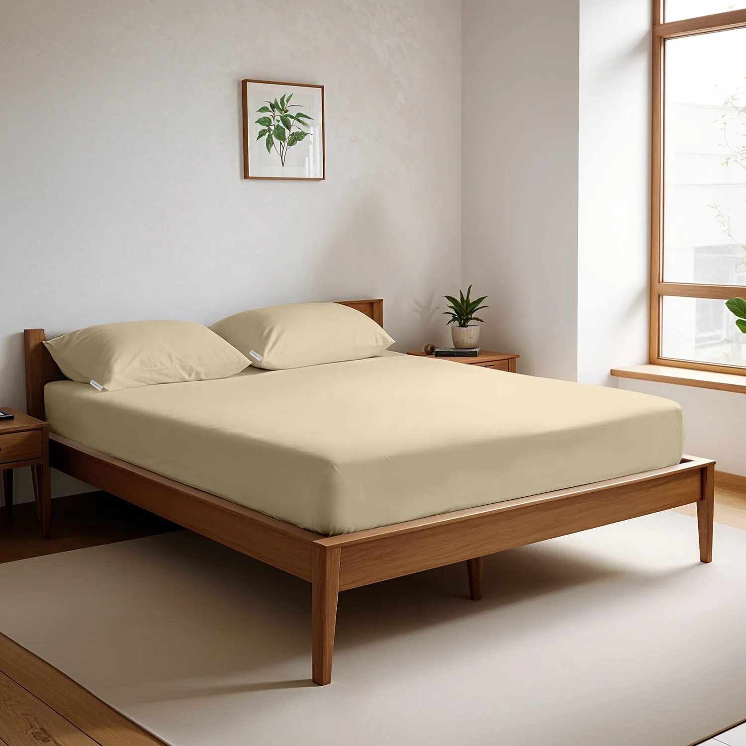 100% Egyptian Cotton 3PC Fitted Sheet 160X200 30CM Cotton Home Sateen Beige
