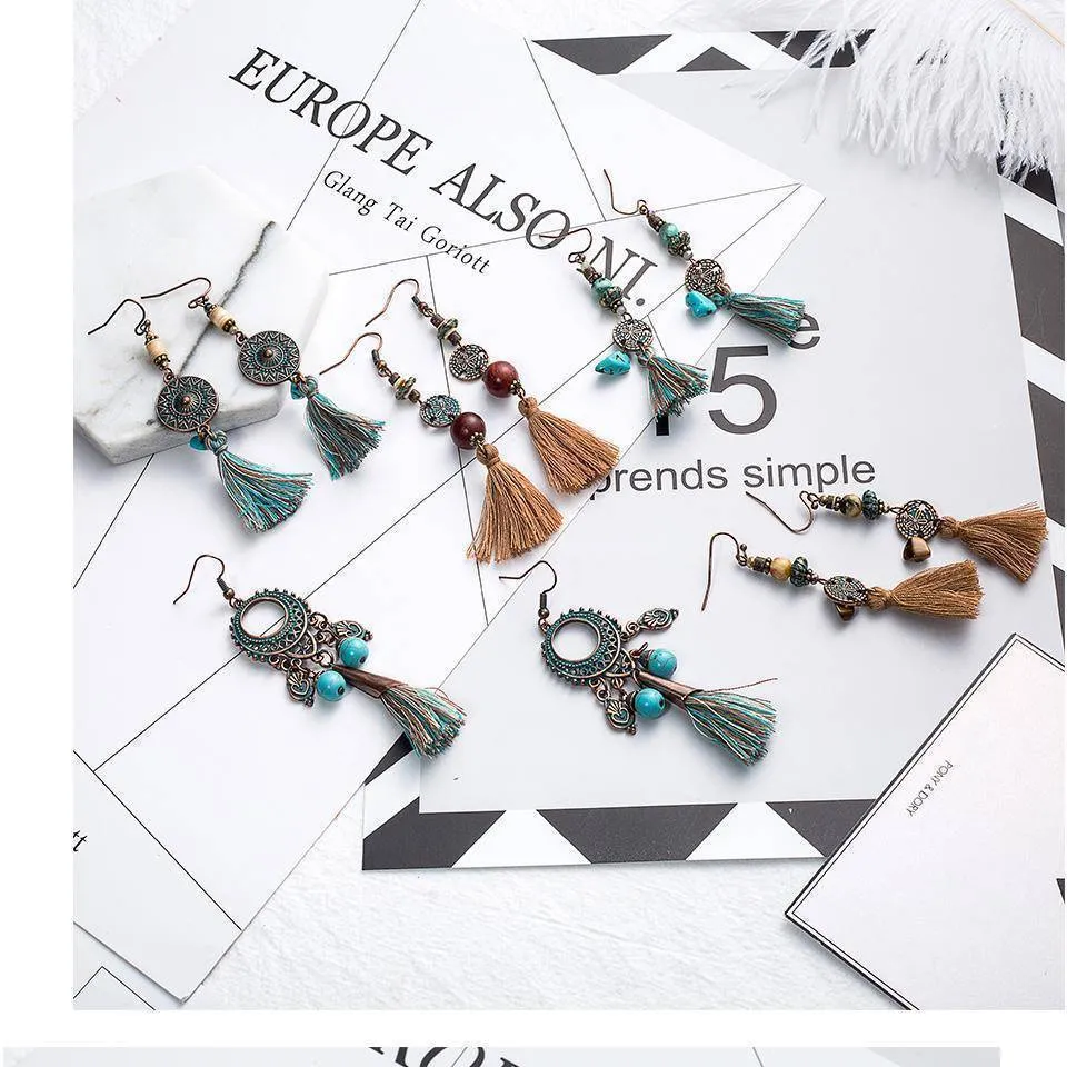 15 Styles, Antique Vintage Bohemian Ethnic Tassel Fringe  Earrings