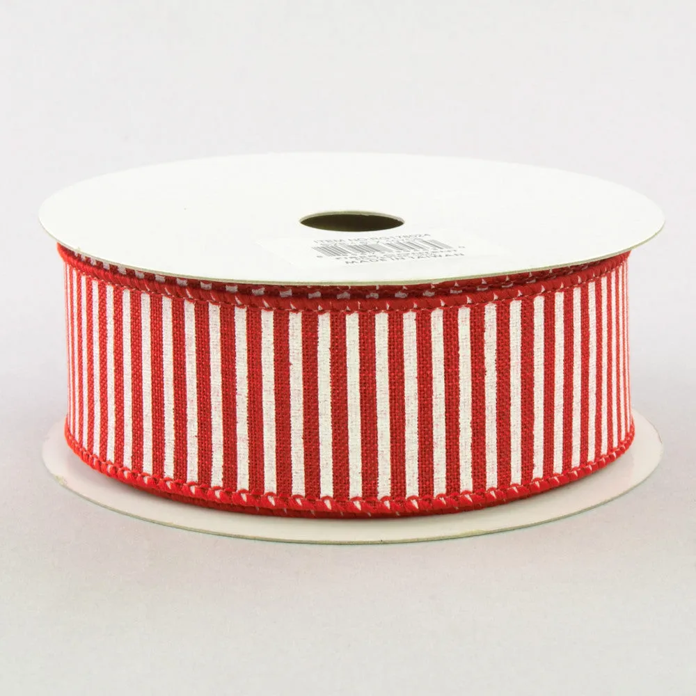 1.5"x10yd Horizontal Stripes On Royal Burlap, Red/White  NV2 JY3