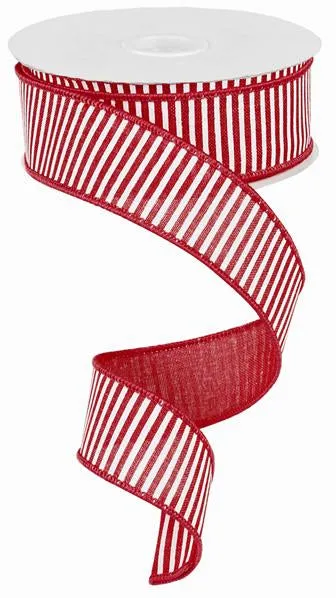 1.5"x10yd Horizontal Stripes On Royal Burlap, Red/White  NV2 JY3