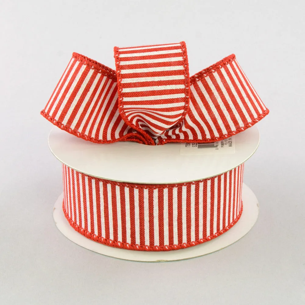 1.5"x10yd Horizontal Stripes On Royal Burlap, Red/White  NV2 JY3