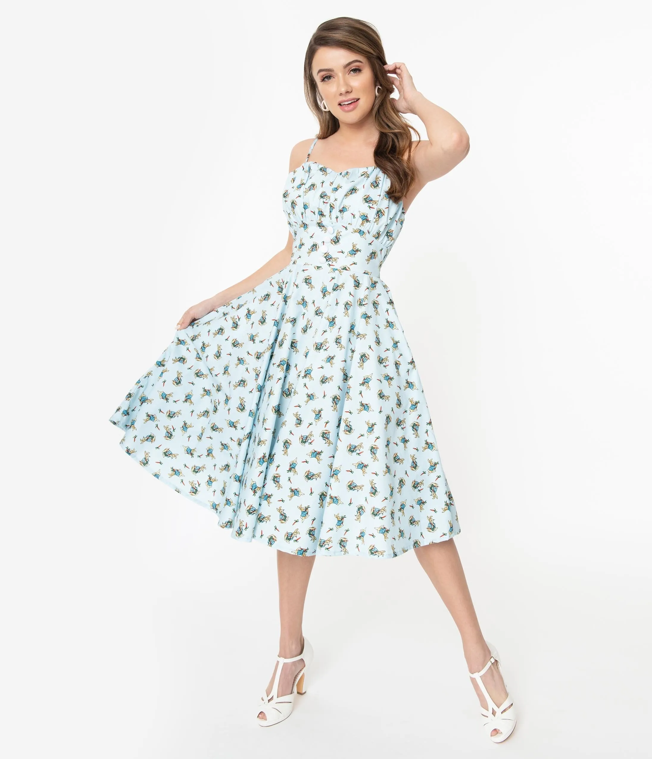 1950s Light Blue Bunny Print Dolly Swing Dress