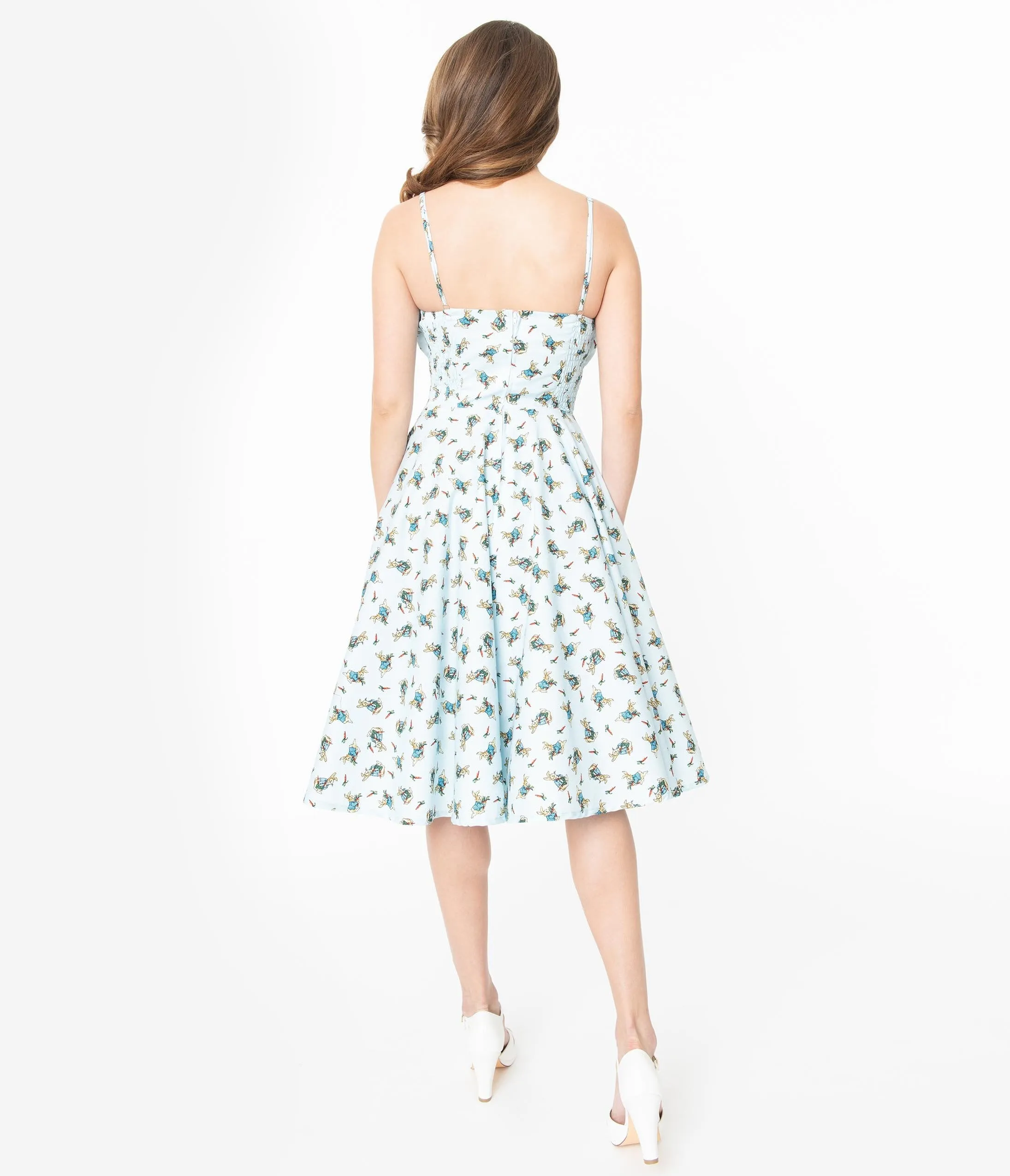 1950s Light Blue Bunny Print Dolly Swing Dress