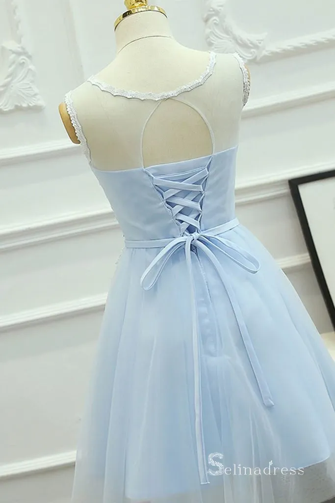 A-line Light Sky Blue Cute Homecoming Dress Short Prom Dresses #MHL066