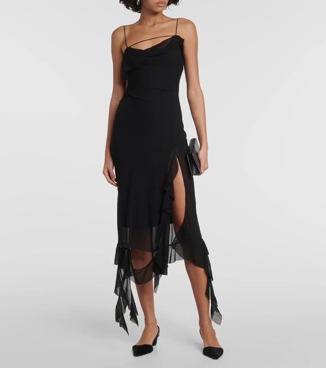 Acne Studios Asymmetrical Ruffle Midi Dress, Black