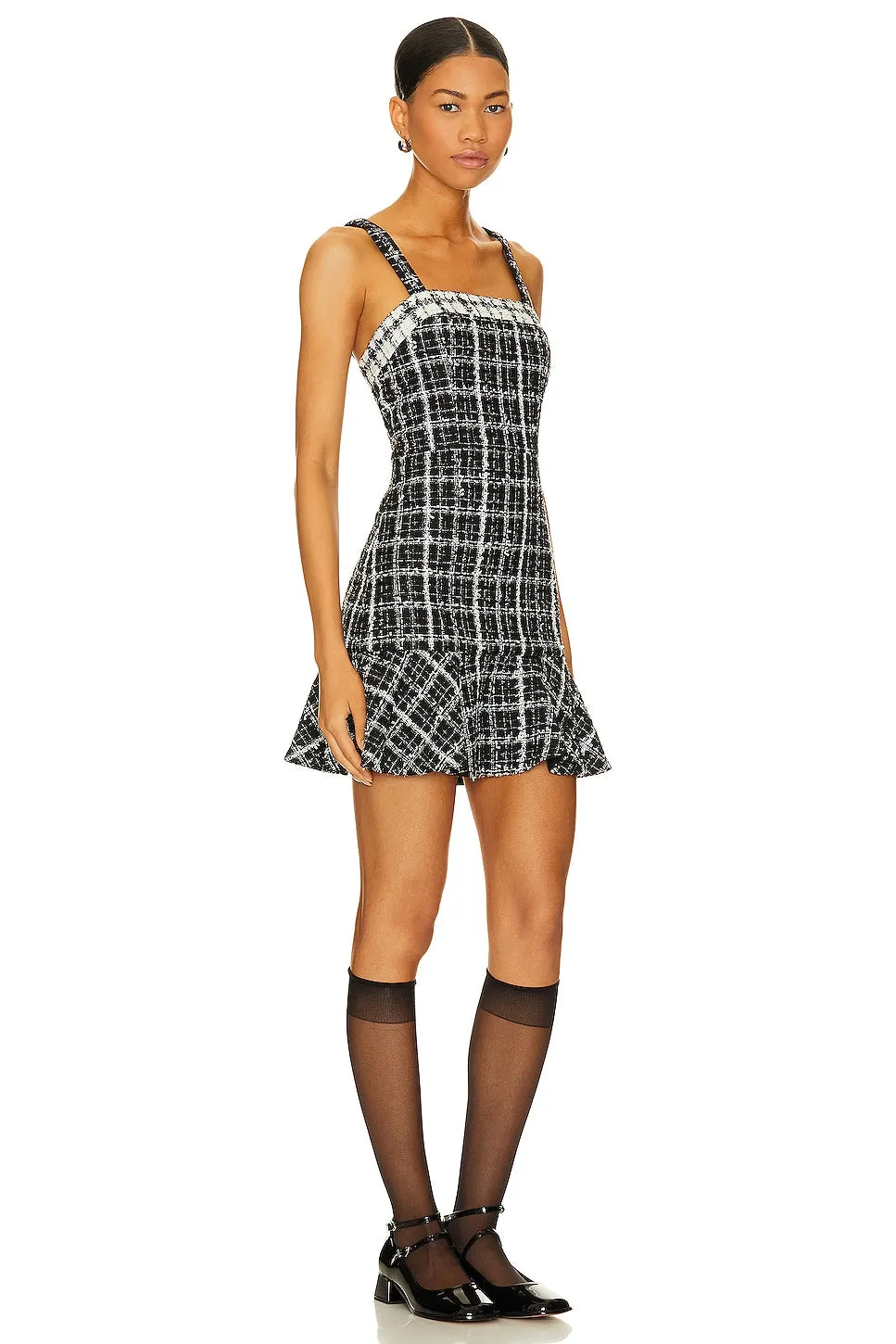 Alice   Olivia Kaidra Black & Off White Square Neck Mini Dress for Women - Stylish and Chic Summer Fashion 