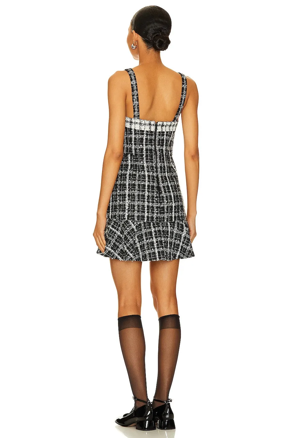 Alice   Olivia Kaidra Black & Off White Square Neck Mini Dress for Women - Stylish and Chic Summer Fashion 