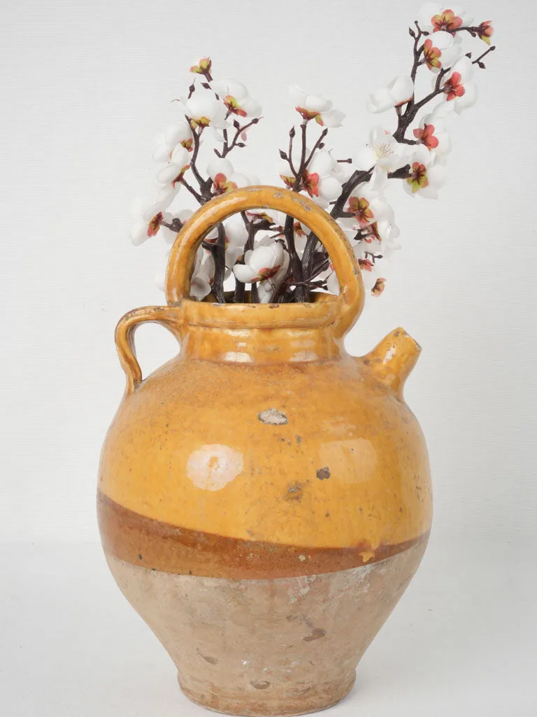 Antique French cruche w/ bright yellow demi glaze