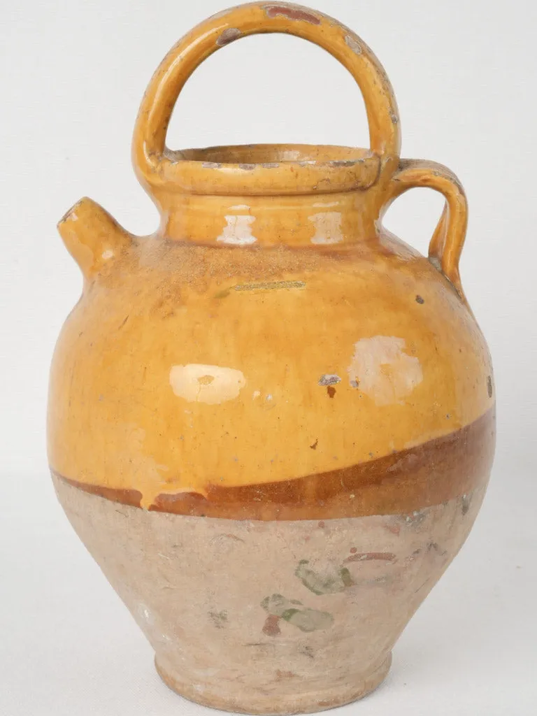 Antique French cruche w/ bright yellow demi glaze