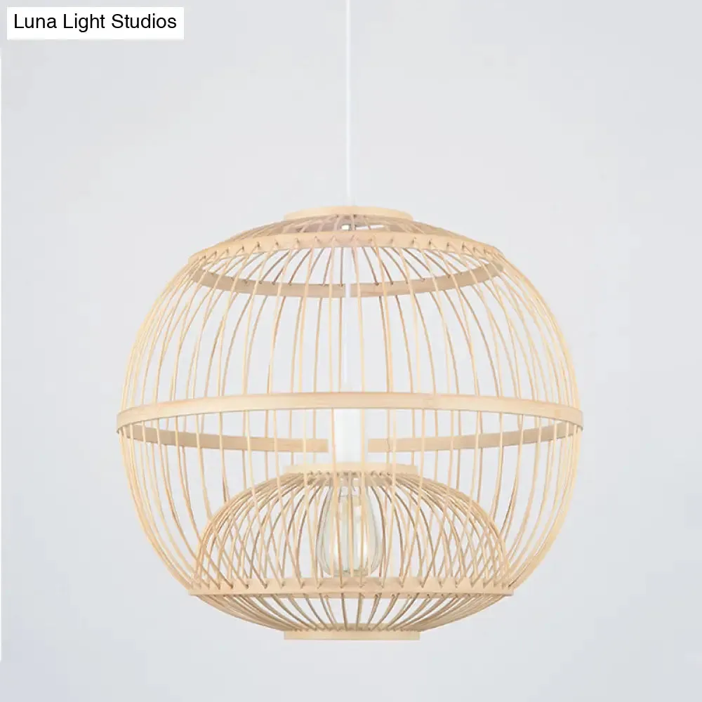 Bamboo Globe Dining Room Pendant Light Fixture - 14"/16" Dia, 1 Light, Modern Style, Beige