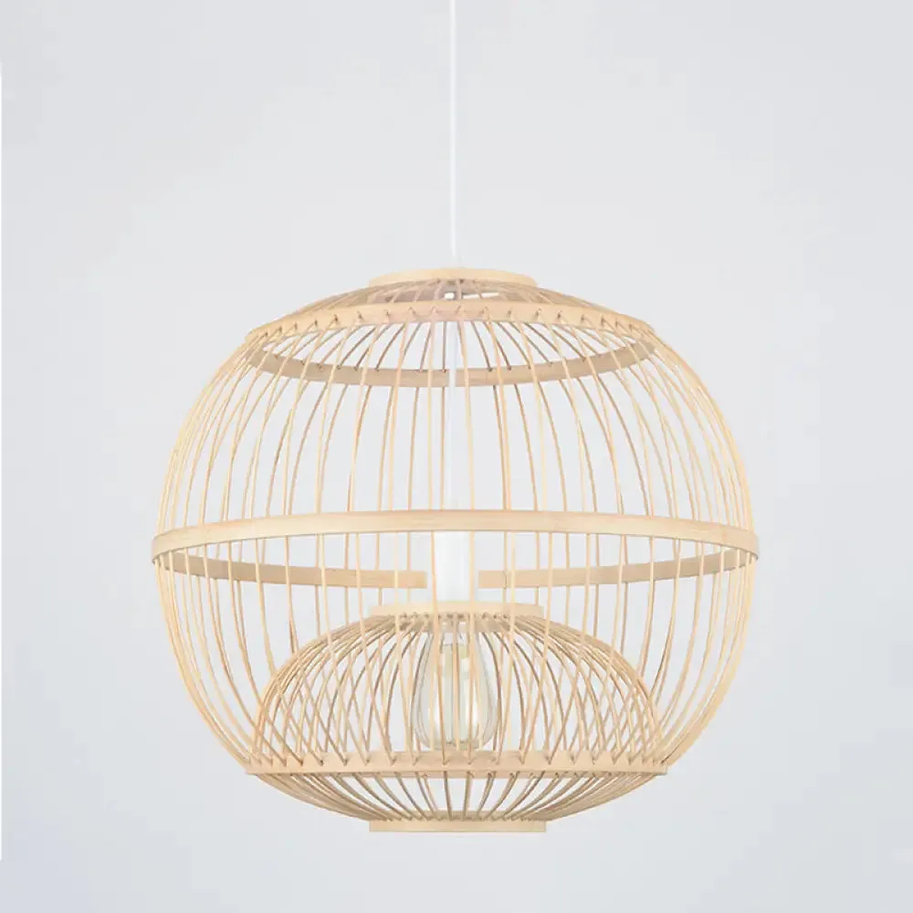 Bamboo Globe Dining Room Pendant Light Fixture - 14"/16" Dia, 1 Light, Modern Style, Beige