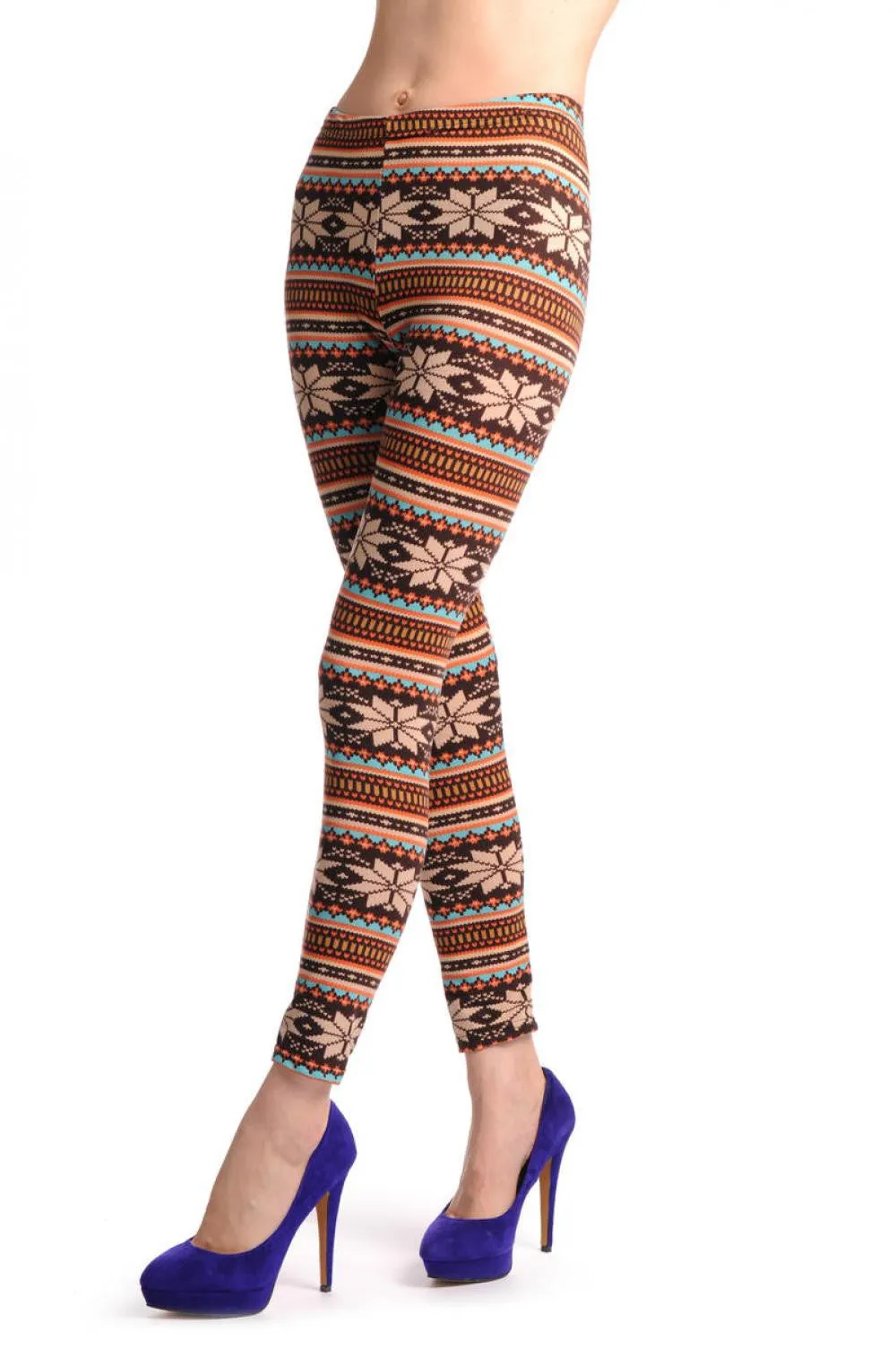 Beige Orange Blue & Brown Aztec Jacquard Knit Print