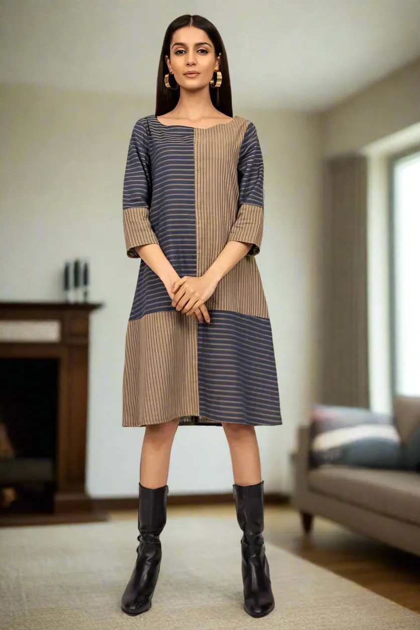 Blue And Beige Panel Dress
