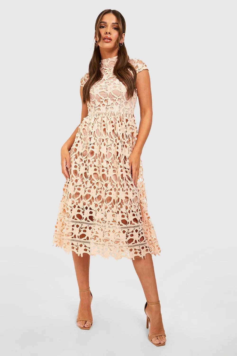 Boohoo Boutique Lace Midi Bridesmaid Dress Nude