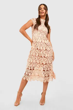 Boohoo Boutique Lace Midi Bridesmaid Dress Nude