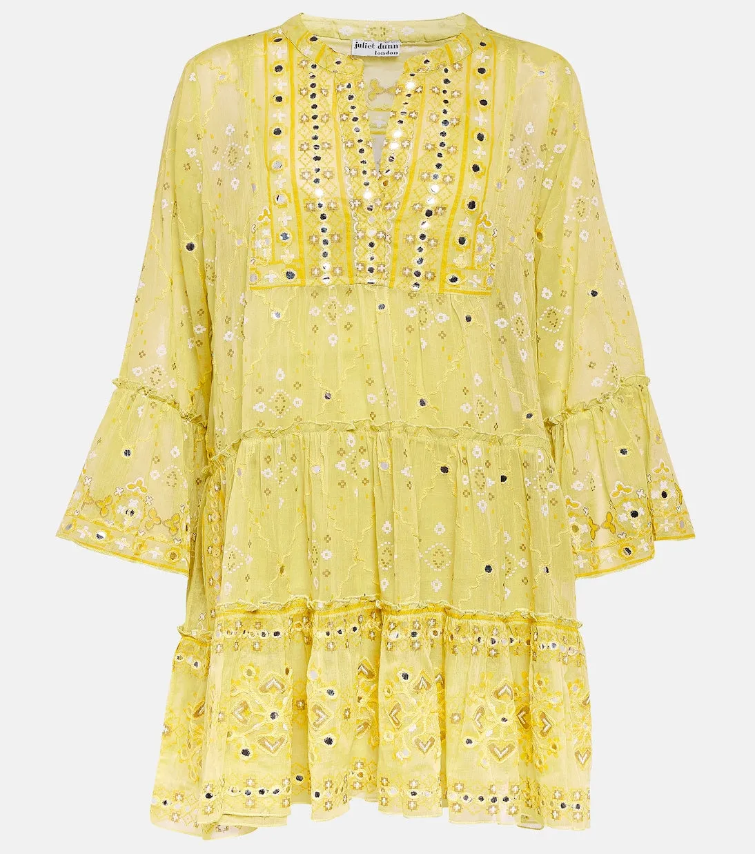 Broderie anglaise Juliet Dunn cotton mini dress, yellow
