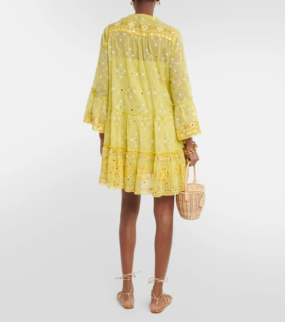 Broderie anglaise Juliet Dunn cotton mini dress, yellow