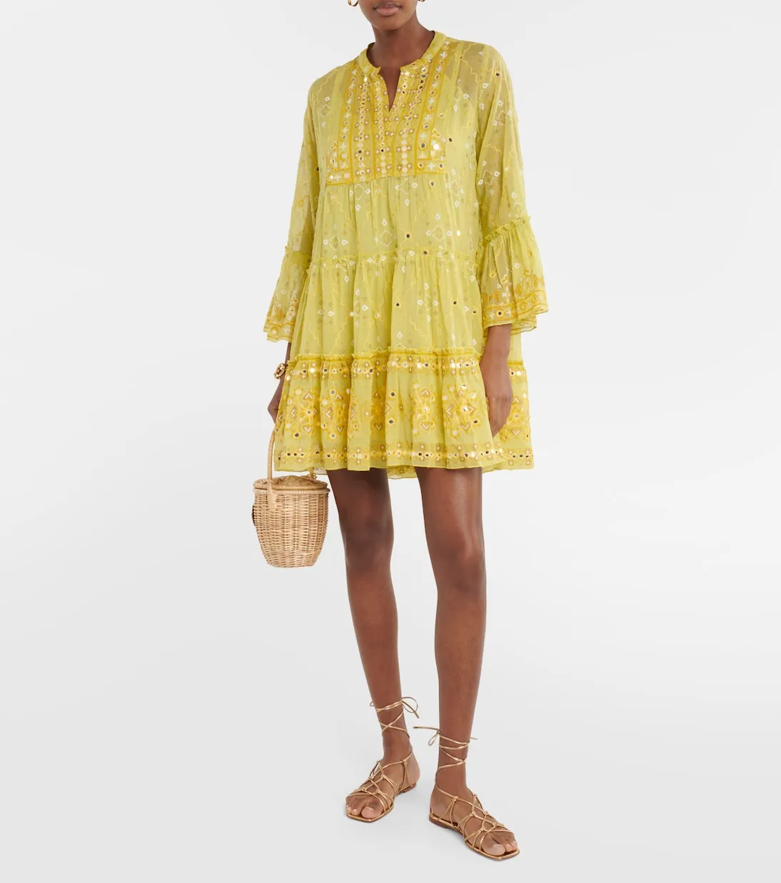 Broderie anglaise Juliet Dunn cotton mini dress, yellow