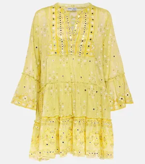 Broderie anglaise Juliet Dunn cotton mini dress, yellow