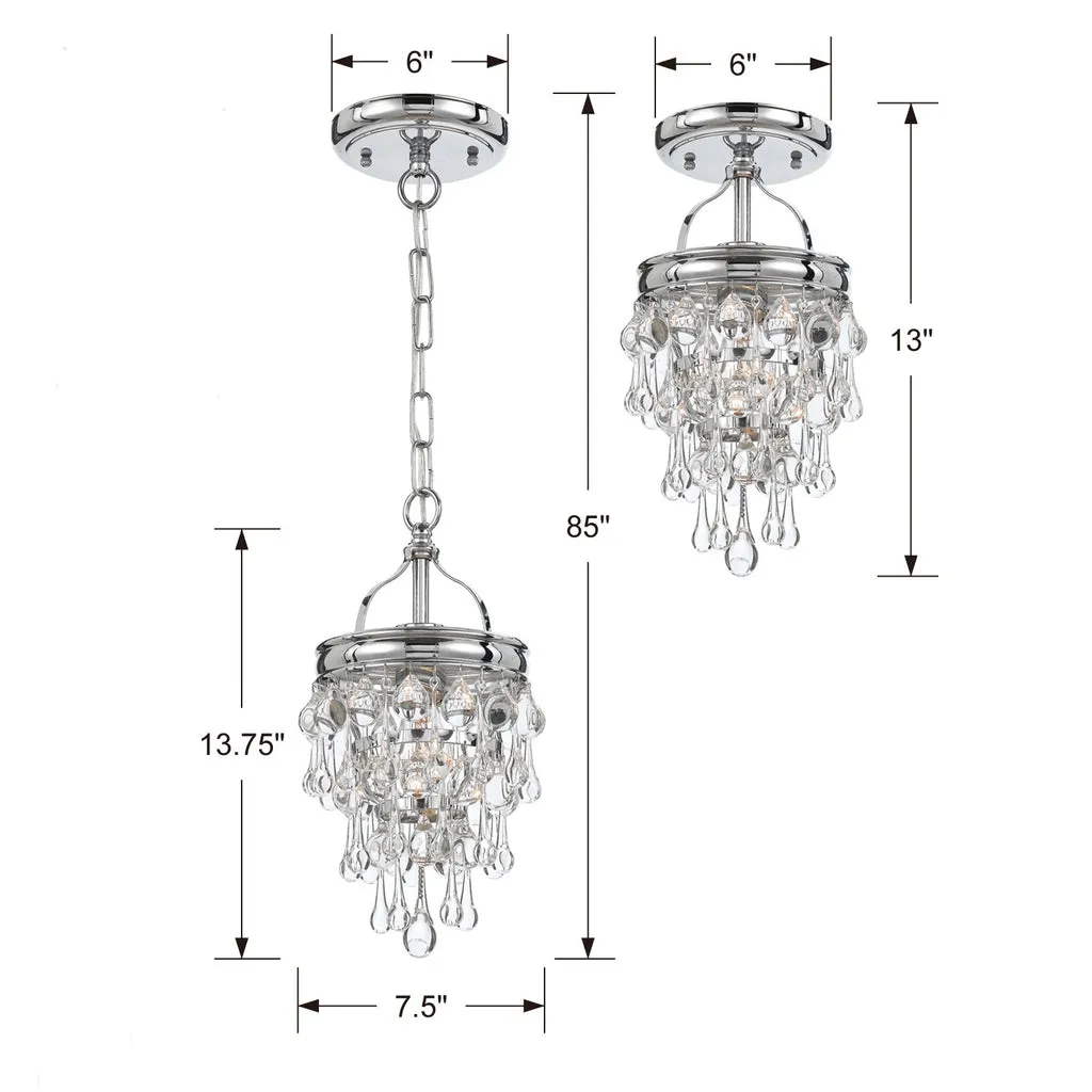 Calypso 1 Light Crystal Teardrop Polished Chrome Semi Flush Mount