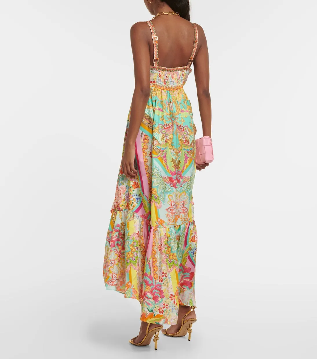 Camilla Printed Silk Ruffle Midi Dress, Multicolor