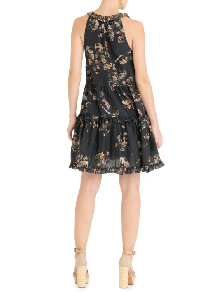 Cape Town Isabel Secret Mission Tiered Floral Mini Dress in Mixed Black