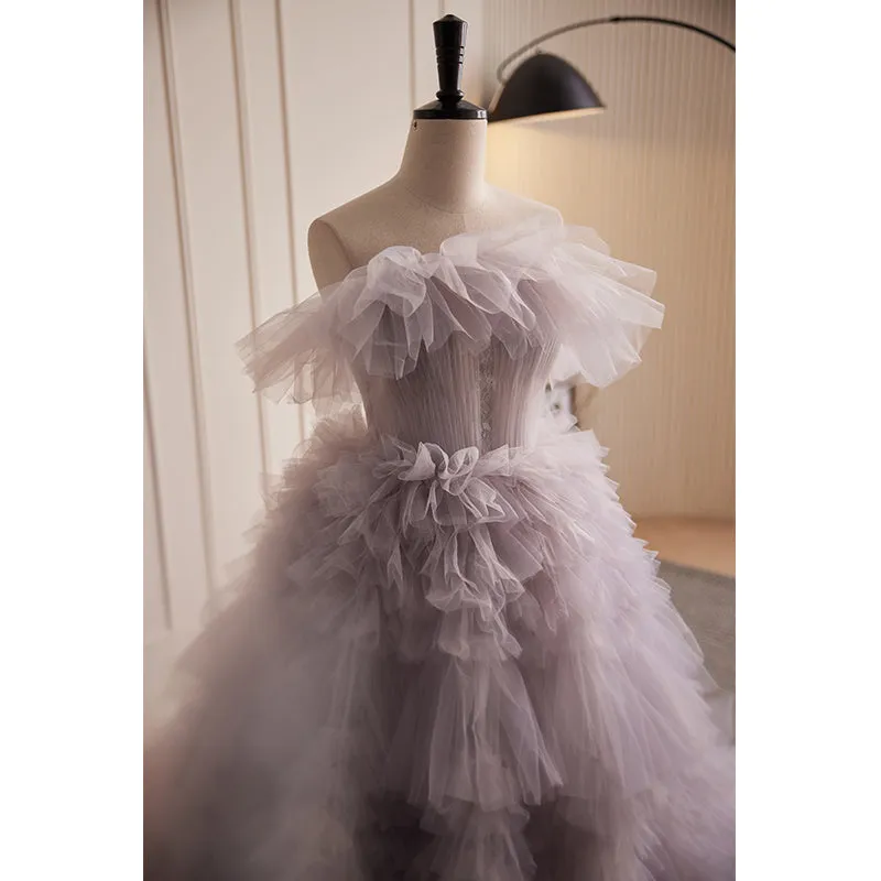 Chic Beautiful Strapless Ruffles Ball Gown Elegant Princess Dress Layered Evening Dress #LOP287