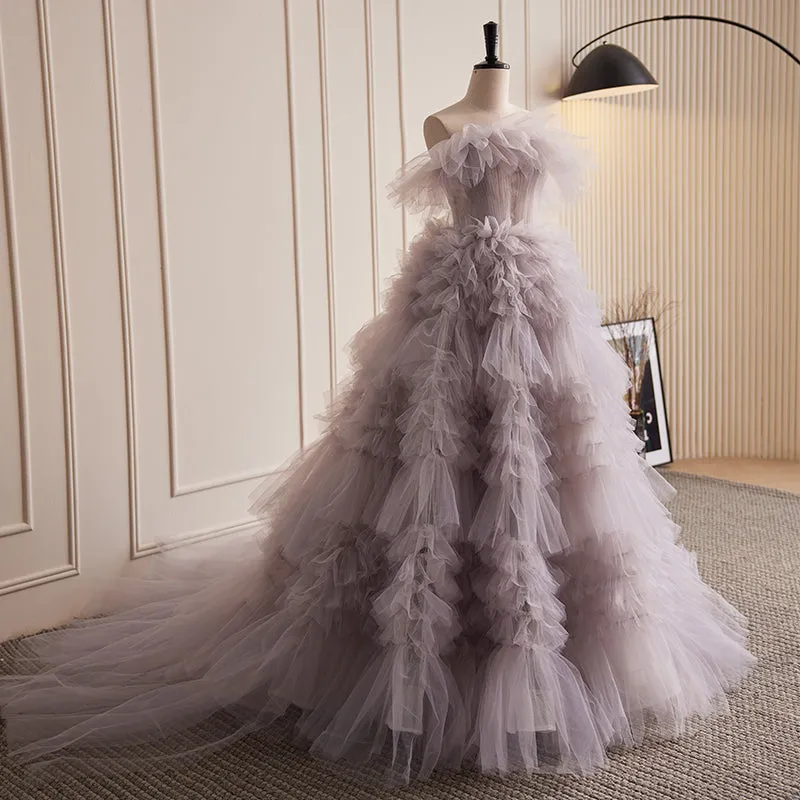 Chic Beautiful Strapless Ruffles Ball Gown Elegant Princess Dress Layered Evening Dress #LOP287
