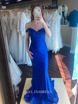 Chic Mermaid Off-the-shoulder Elegant Royal Blue Prom Dress Cheap Formal Gown Evening Dress #LOP211