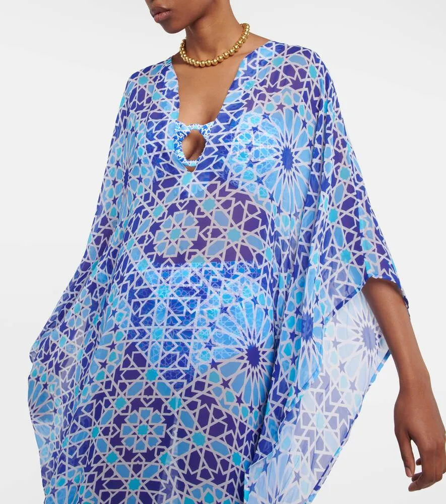 Chiffon kaftan with Roxanne ALEXANDRA MIRO print, blue