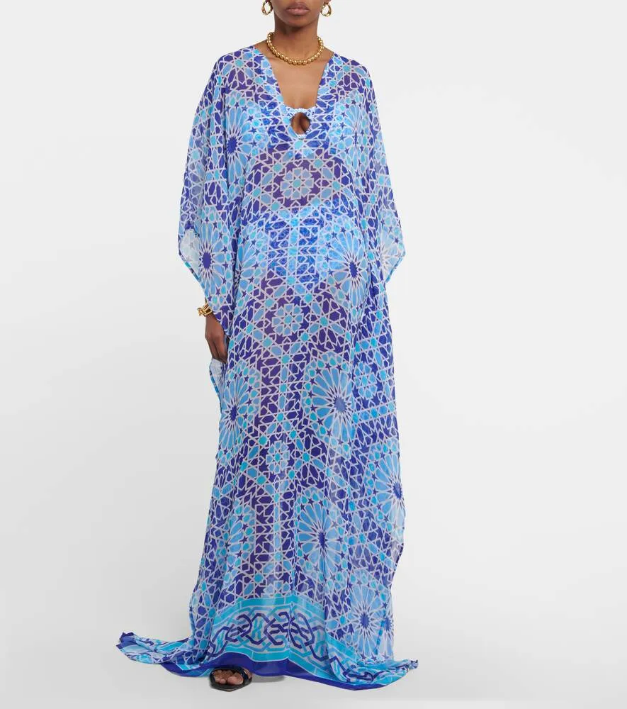 Chiffon kaftan with Roxanne ALEXANDRA MIRO print, blue