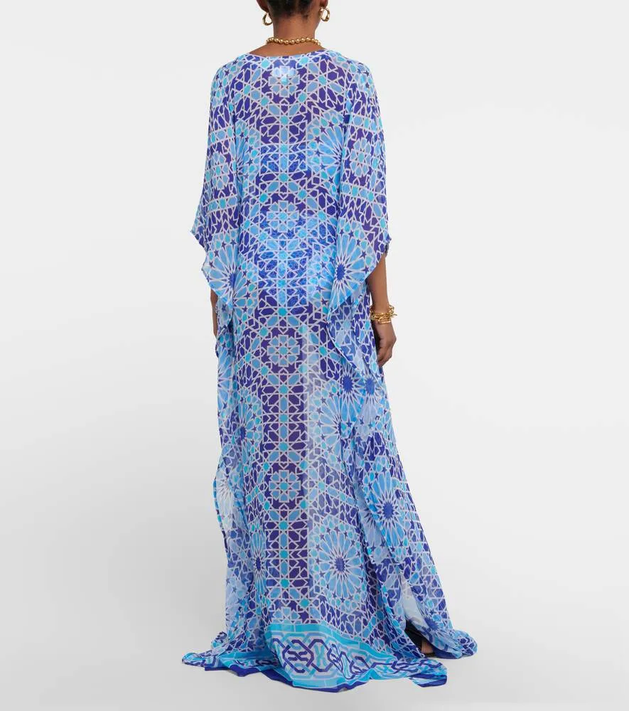 Chiffon kaftan with Roxanne ALEXANDRA MIRO print, blue
