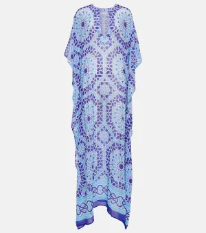 Chiffon kaftan with Roxanne ALEXANDRA MIRO print, blue