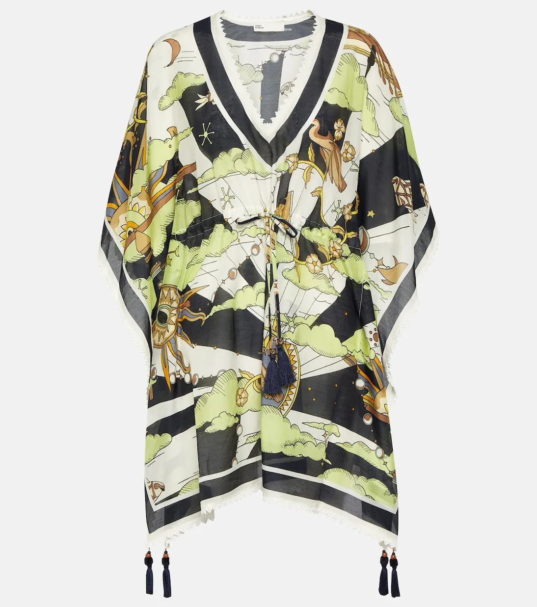 Cotton and silk mini dress with Tory Burch print, multicolor