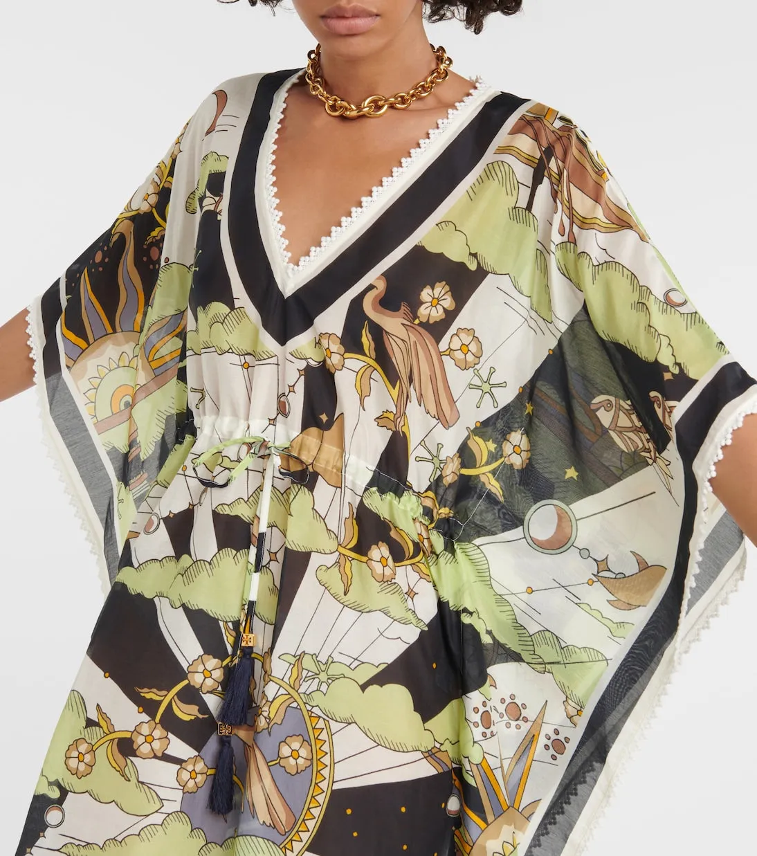 Cotton and silk mini dress with Tory Burch print, multicolor