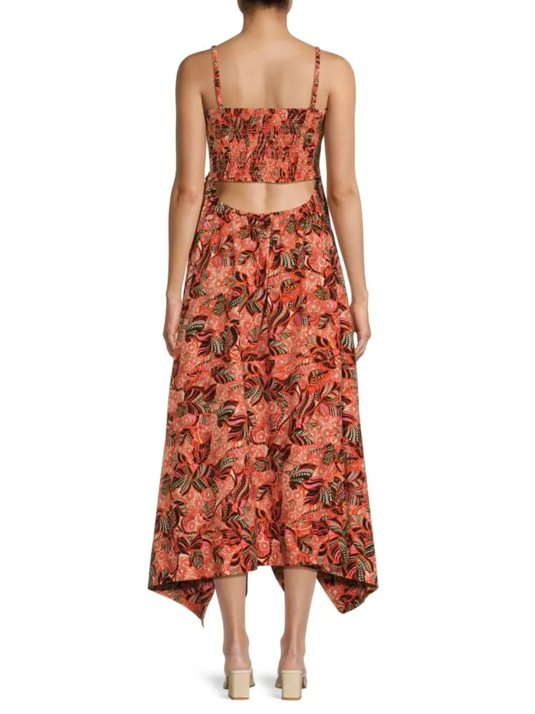 Cynthia Steffe Shawl Print Midi Dress in Orange Multi