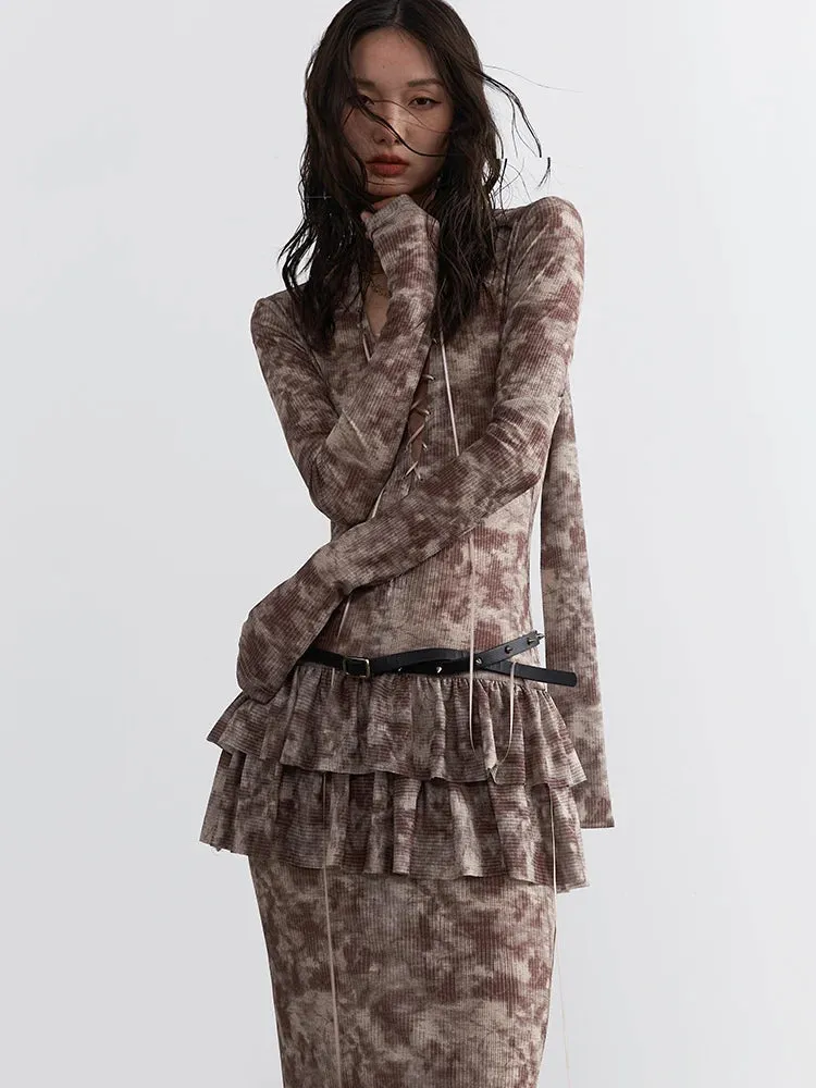 Darcie Lace-Up Ruffle Dress