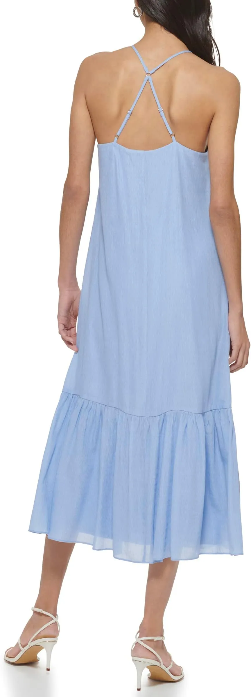 DKNY Sleeveless Faux Silk Dress in Frosting Blue