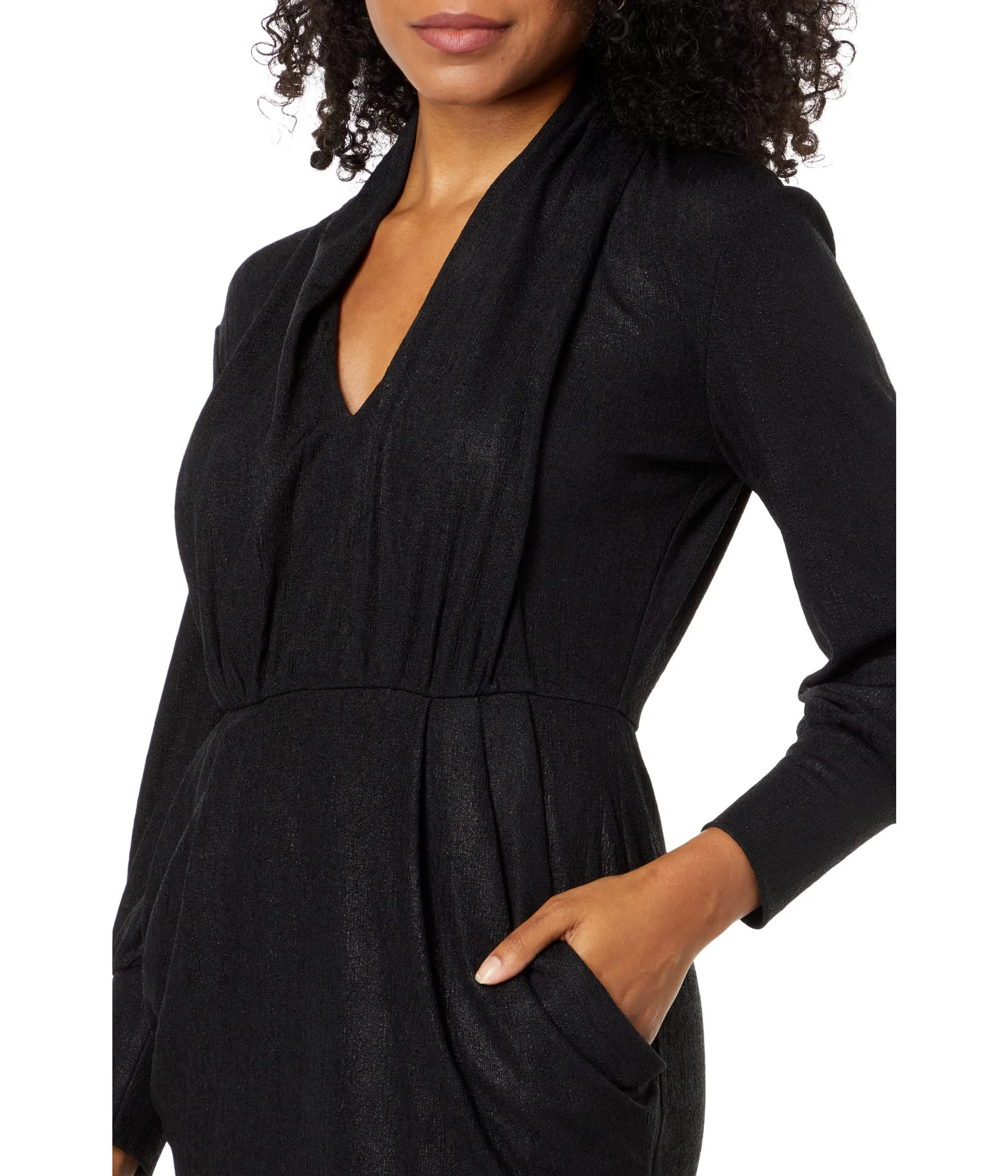 Dress Donna Morgan, Stretch Lame Long Sleeve with Pockets