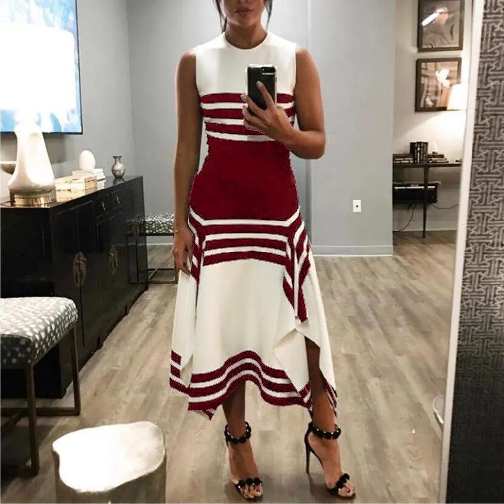 Dunnmall Sleeveless Summer Women's Striped Dress