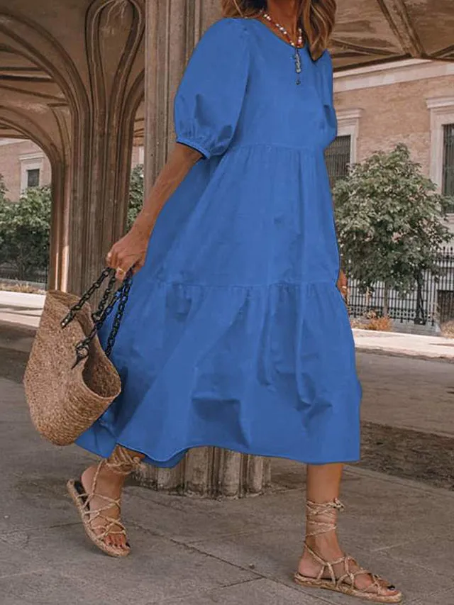 Dunnmall Women's A-Line Dress Midi Dress - Half Sleeve Polka Dot Summer Work 2020 White Black Navy Blue Light Blue S M L XL XXL