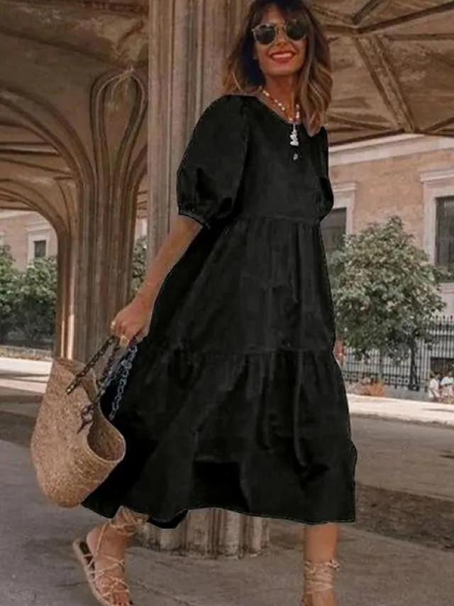 Dunnmall Women's A-Line Dress Midi Dress - Half Sleeve Polka Dot Summer Work 2020 White Black Navy Blue Light Blue S M L XL XXL