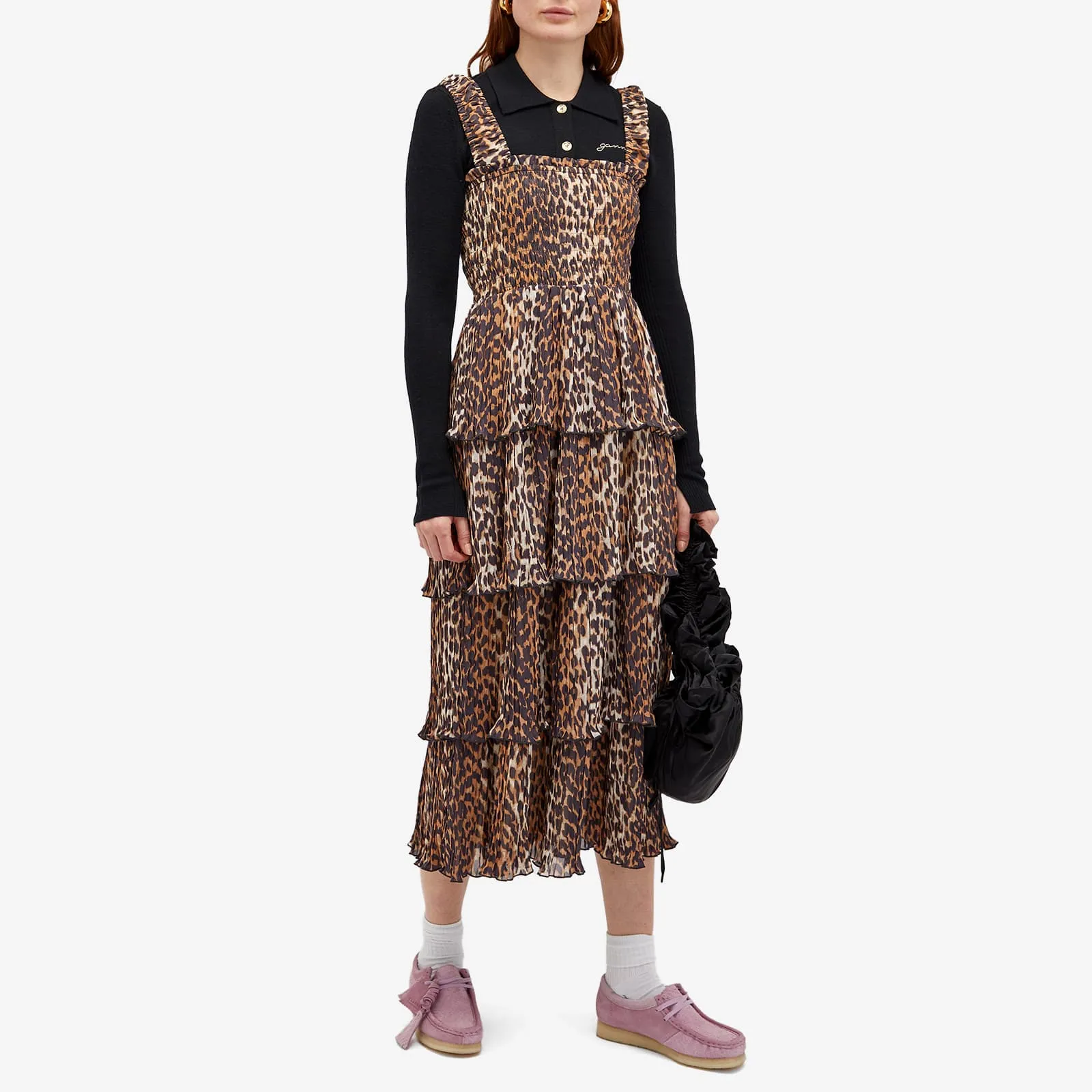 Ganni Georgette Smock Midi Dress, Almond Milk