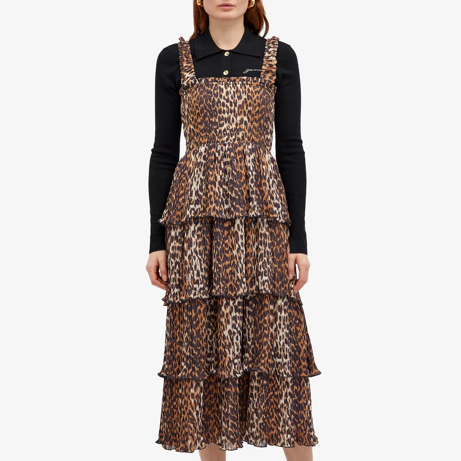 Ganni Georgette Smock Midi Dress, Almond Milk