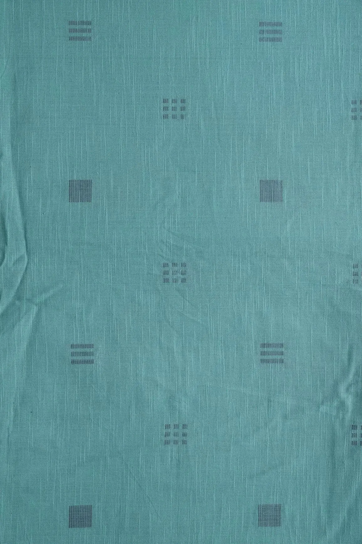 Grey And Teal Geometric Pattern On Handwoven Organic Cotton Fabric