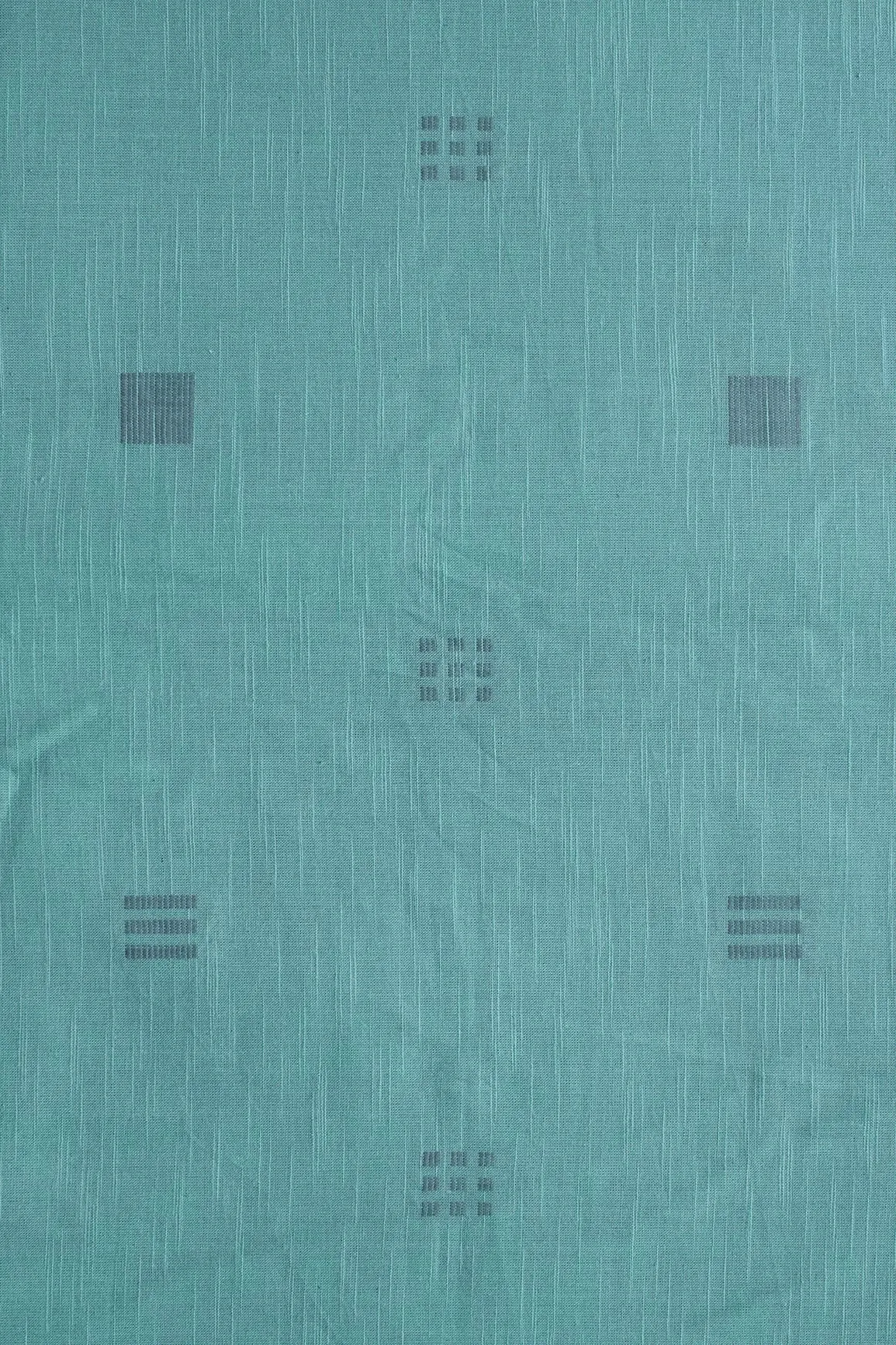 Grey And Teal Geometric Pattern On Handwoven Organic Cotton Fabric