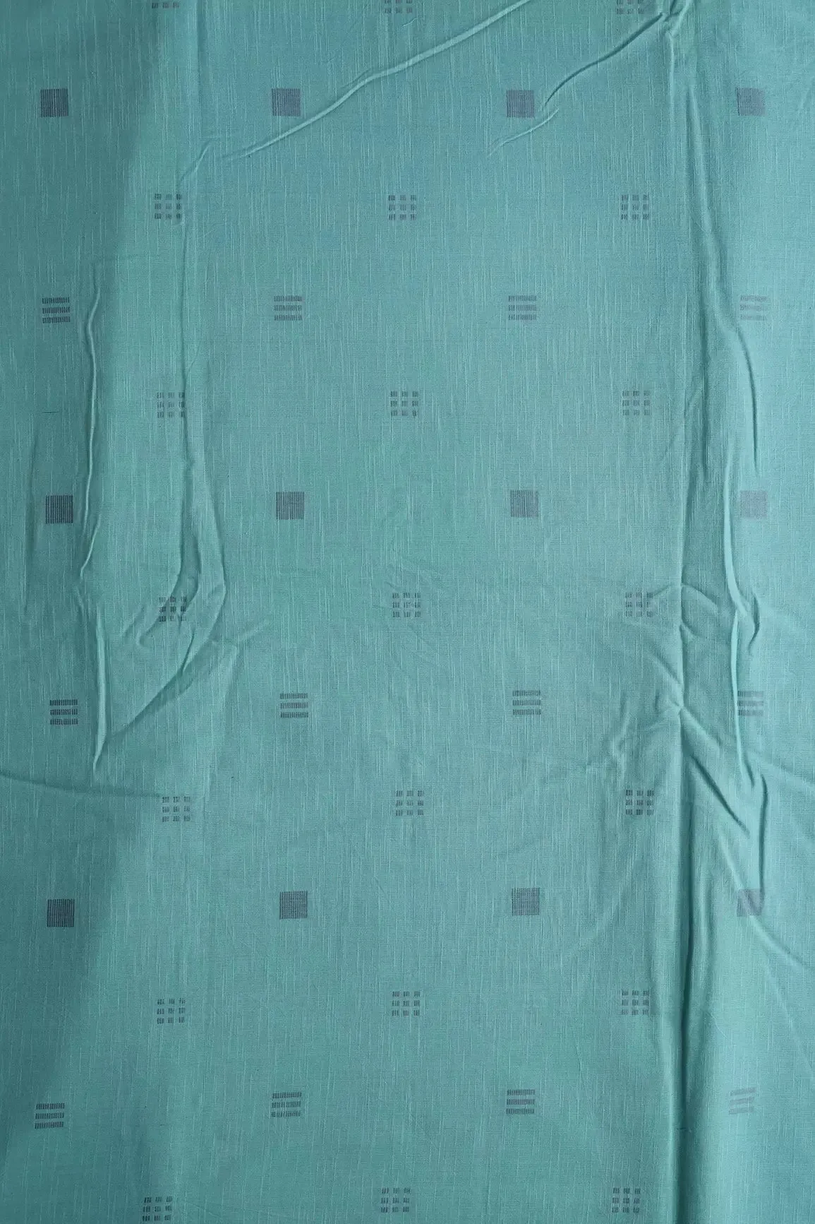 Grey And Teal Geometric Pattern On Handwoven Organic Cotton Fabric