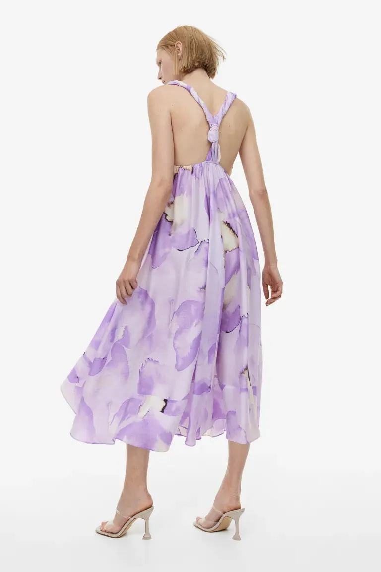 H&M Lyocell Blend Midi Dress, Light Purple/Floral
