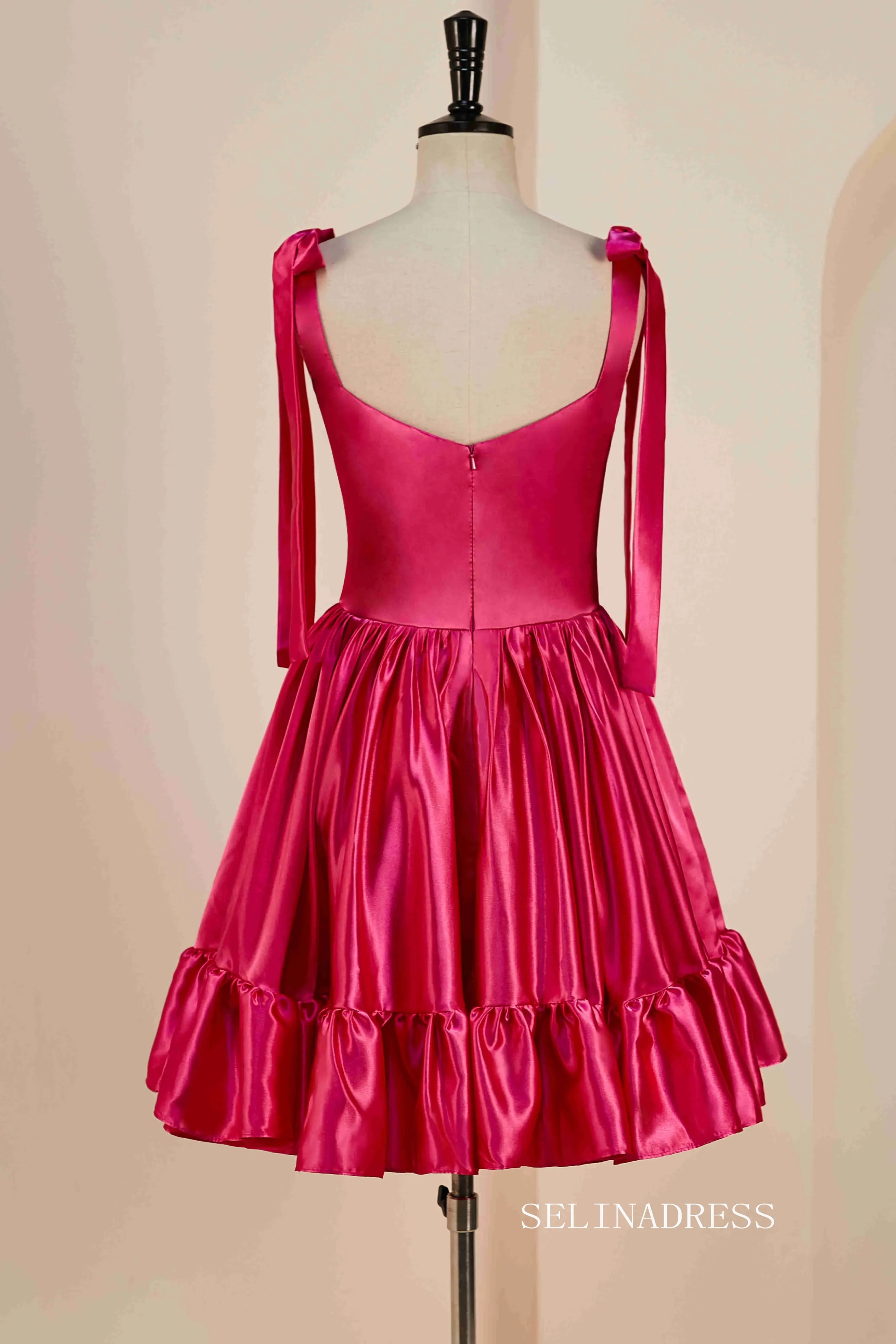 Hot Pink Bow Tie Ruffle Short Homecoming Dress JKW011