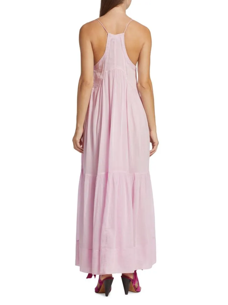 Isabel Marant Katniss V-Neck Tiered Maxi Dress in Light Pink